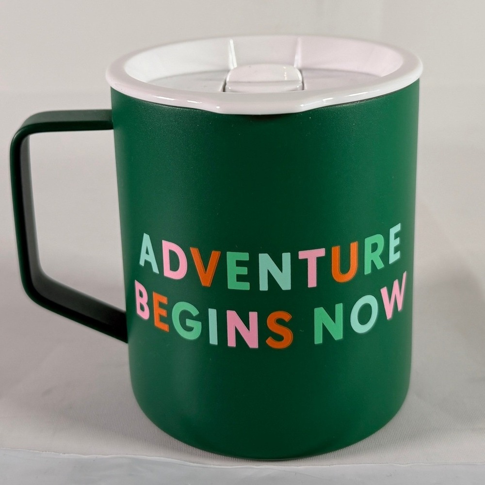 Starbucks Camp Mug Adventure Begins Now Bring Coffee Green Travel Cup 12 oz NEW